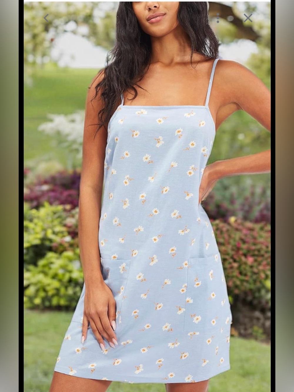 Billabong Light Blue Daisy Print Slip Dress - Women's Medium w Front Pockets NWT